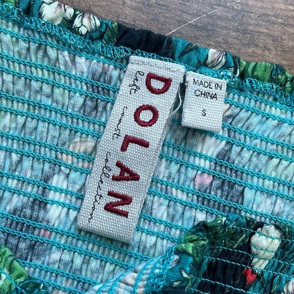 Dolan Womens Top Sz Small Green Toucan Tropical Floral Smocked Puff Sleeve Shirt - Picture 9 of 9